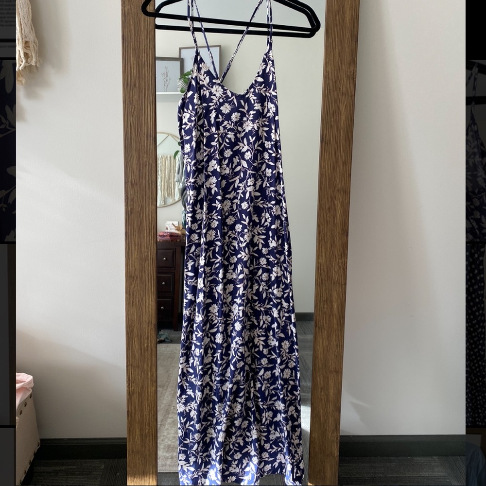 Blue Maxi Dress with White Floral